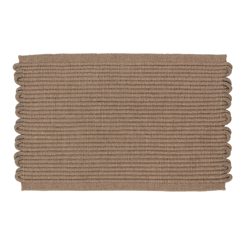 Brown striped rug with textured loops, perfect for adding warmth and style to any space.
