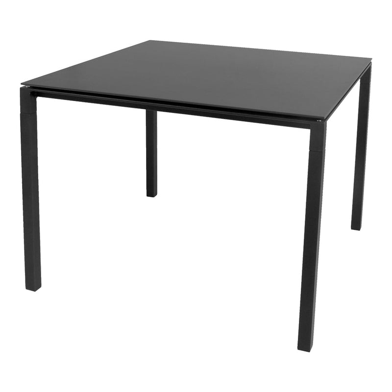 Sleek black square table with a minimalist design and smooth surface, perfect for modern decor.