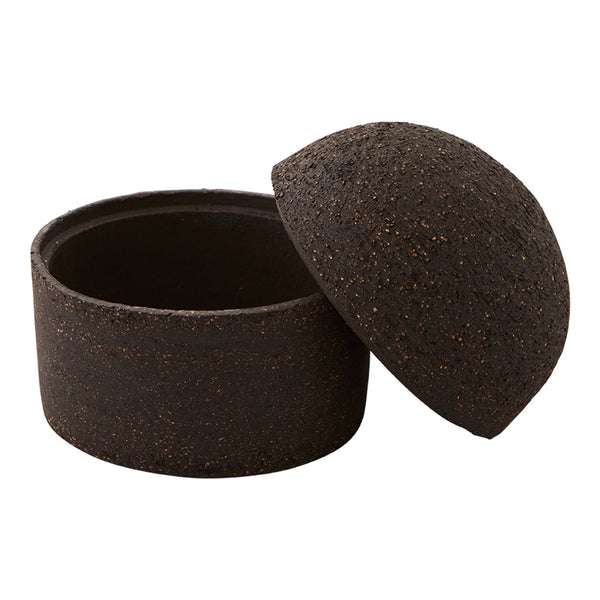Dark brown textured container with a smooth lid, featuring subtle speckled patterns for a modern look.
