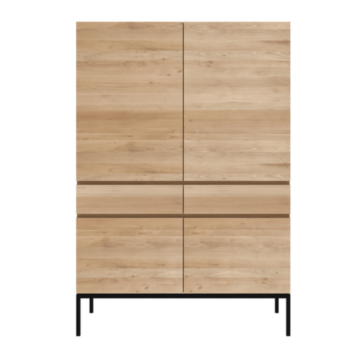 Light wood grain cabinet with a natural finish and sleek black legs, featuring a minimalist design and no visible patterns.