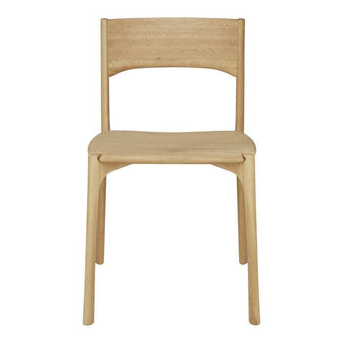 Natural wood chair with a light blonde finish and a minimalist design, featuring a smooth, unadorned surface.