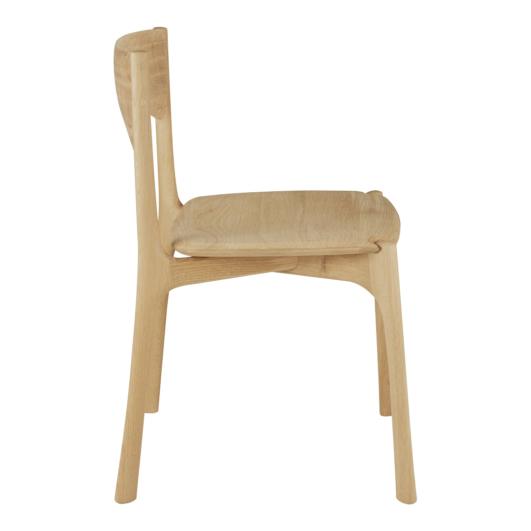 Natural wood chair with a sleek, minimalist design and smooth, light-colored finish. Perfect for modern decor.