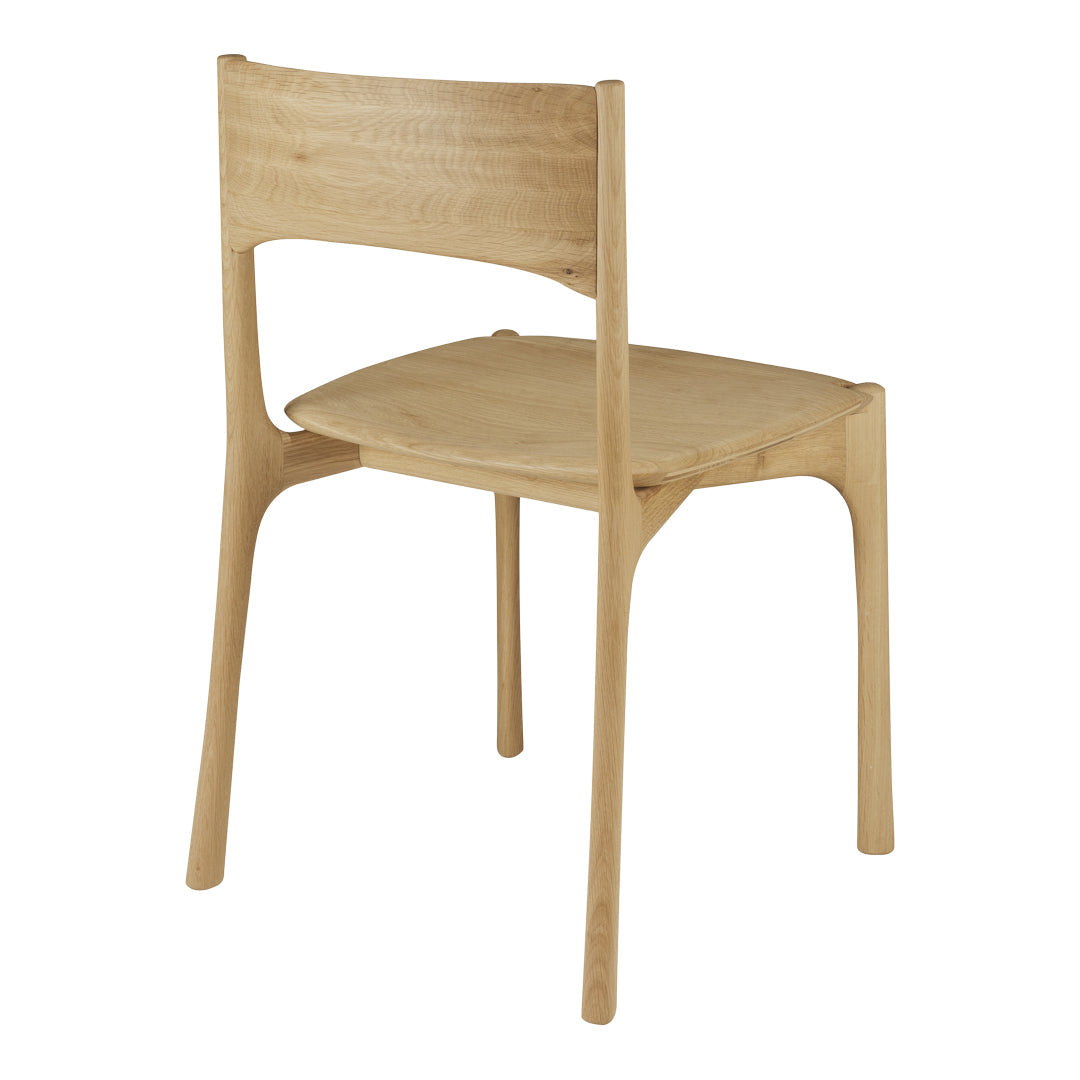 Natural wood chair with smooth, light oak finish and minimalist design. Perfect for modern and rustic decor.