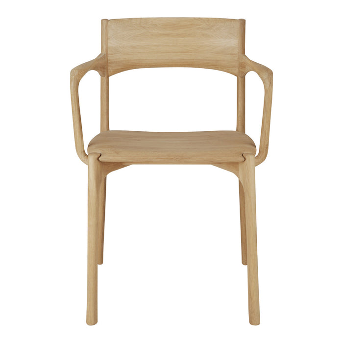 Natural wood finish chair with a minimalist design and smooth, clean lines. Ideal for modern decor.