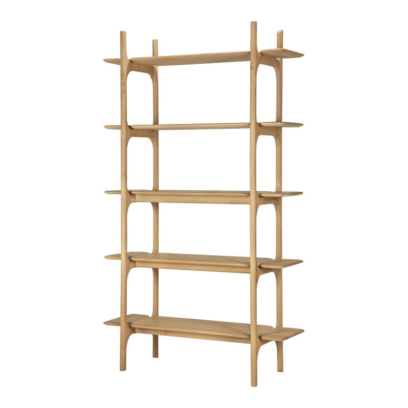 Natural wood bookshelf with a light oak finish and smooth, minimalist pattern. Perfect for modern decor.