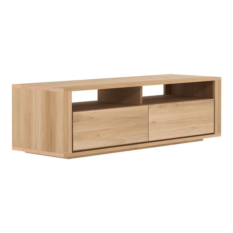 Light wooden TV stand with a natural finish, featuring clean lines and minimalistic design. Perfect for modern decor.