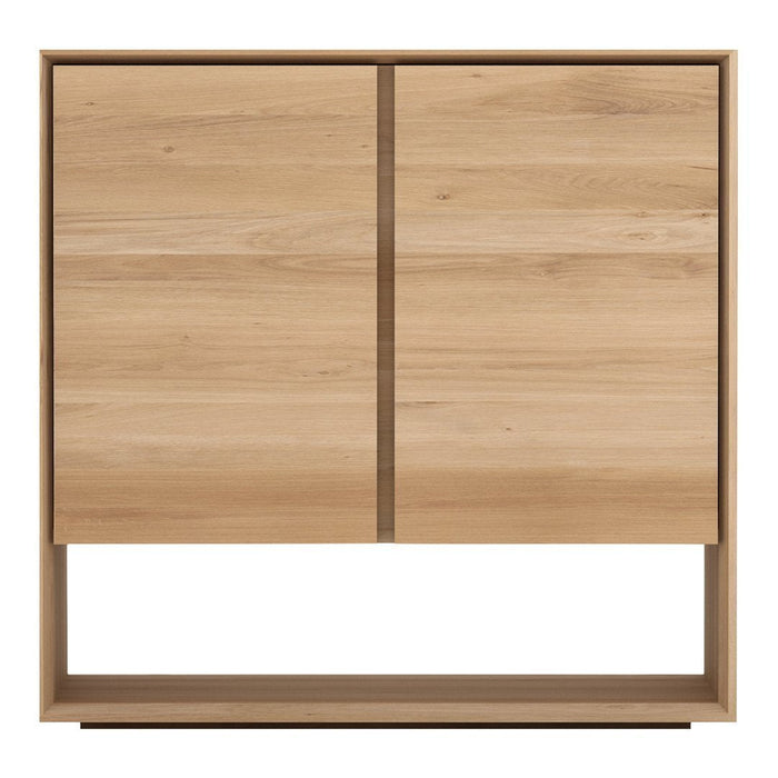Light oak wood sideboard with a smooth finish and minimalist design featuring horizontal wood grain patterns.