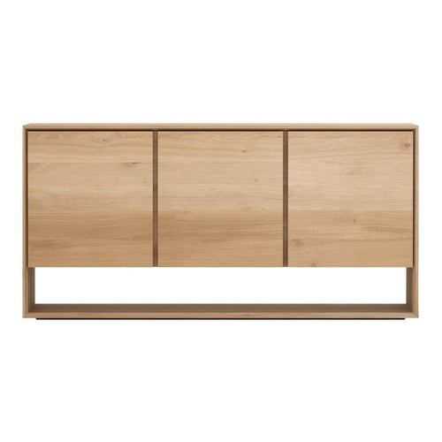 Natural wood sideboard in light oak finish with a smooth, minimalist design and no visible patterns.
