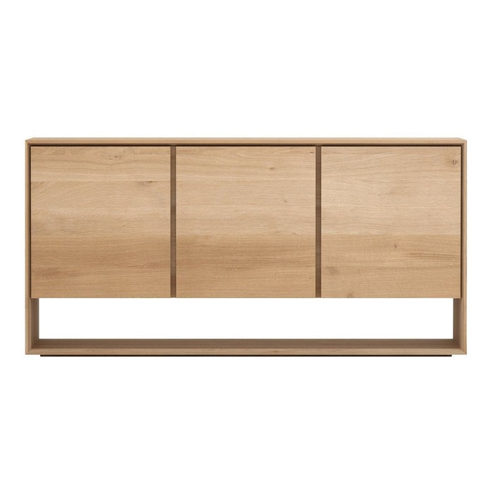 Natural wood sideboard in light oak finish with a smooth, minimalist design and no visible patterns.