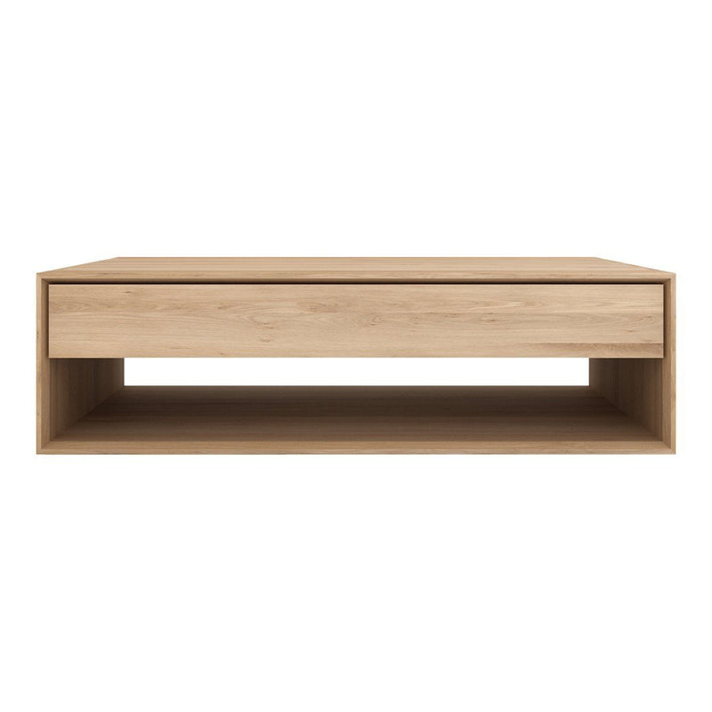 Light wood coffee table with a smooth finish and minimalist design, featuring a simple, natural pattern.