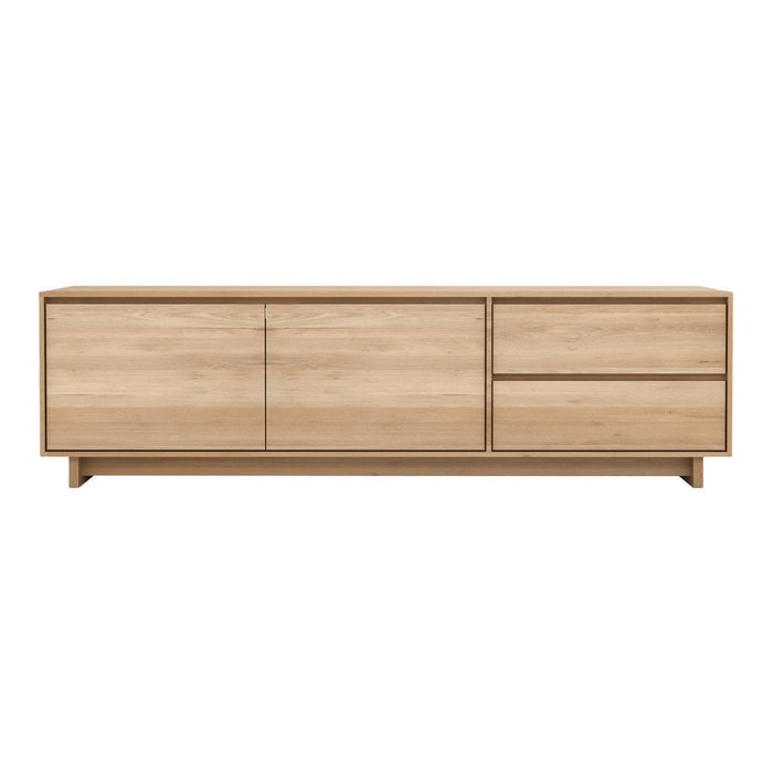 Light oak wood TV cabinet with a smooth finish and minimalist design. Features natural wood grain and subtle texture.