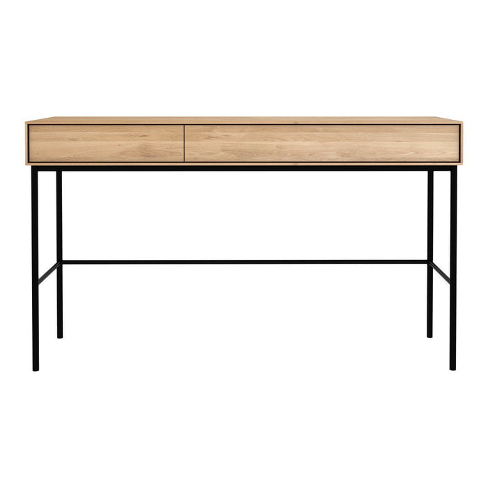 Light wood grain with a smooth finish, paired with a sleek black metal frame; modern and minimalist design.