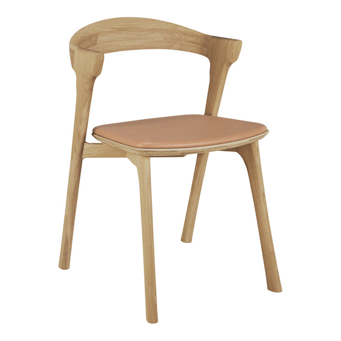 Light oak wooden chair with a smooth, copper-colored seat, featuring sleek, minimalist lines and natural grain texture.