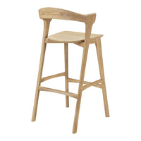 Natural wood bar stool in light beige finish with a smooth, minimalist design and subtle grain pattern.