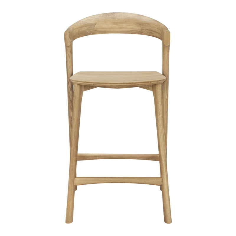 Natural wood bar stool in light oak finish, featuring a smooth, minimalist design with clean lines.