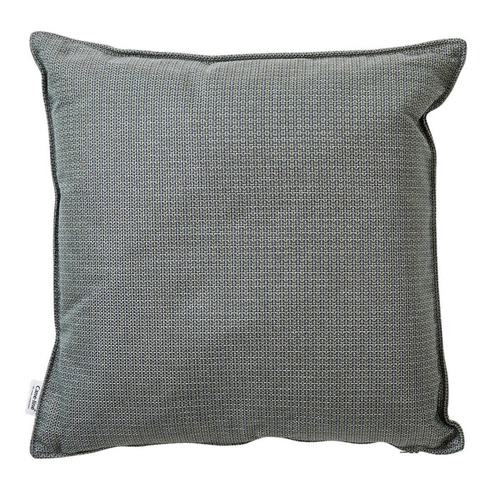Square pillow in muted green with textured, woven pattern and contrasting dark trim. Perfect for modern decor.