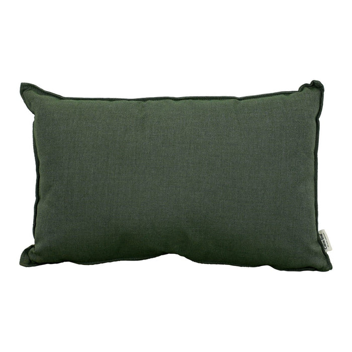 Rectangular green pillow with a smooth texture and subtle stitch detailing along the edges.