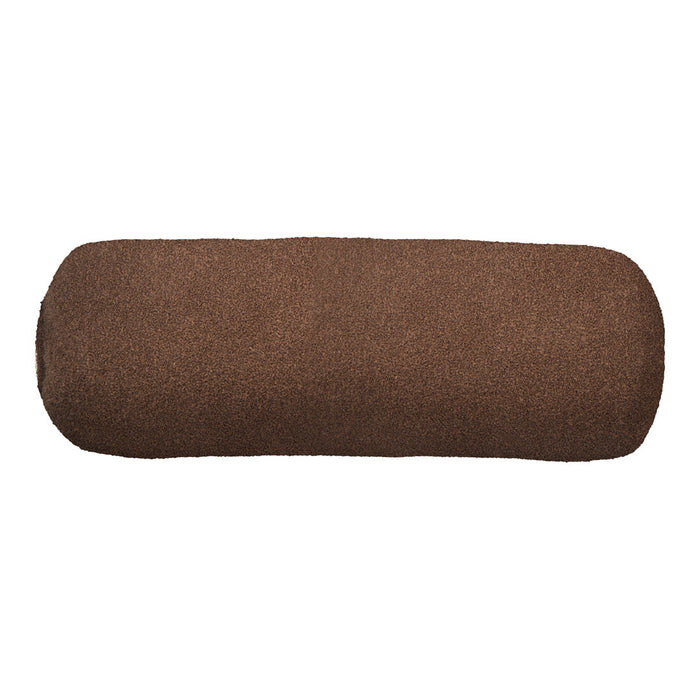 Brown cylindrical pillow with a soft texture and subtle pattern, perfect for cozying up any space.