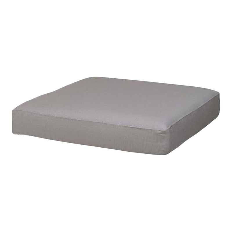 Square, flat cushion in soft grey fabric, featuring a smooth, solid pattern for modern decor.