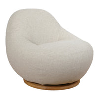 Cream-colored, smooth upholstery with a subtle texture, fitted on a natural wood base. Perfect for modern decor.