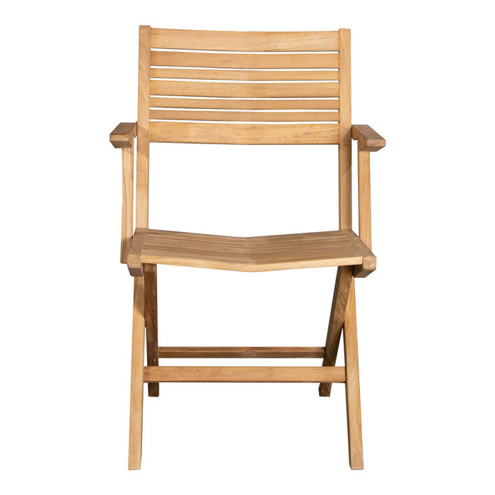 Light wooden chair featuring slatted design and natural grain patterns, perfect for both indoor and outdoor use.