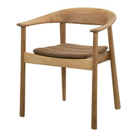 Natural wood chair with a smooth light brown finish and a plush, dark brown seat cushion. Sleek, minimalist design.