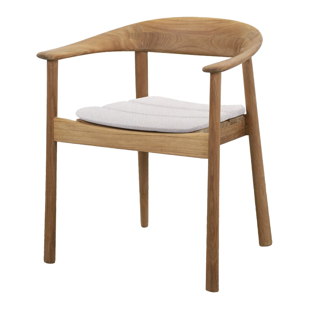 Light wood armchair with a sleek design and a soft white cushion, showcasing a natural finish and minimalist style.