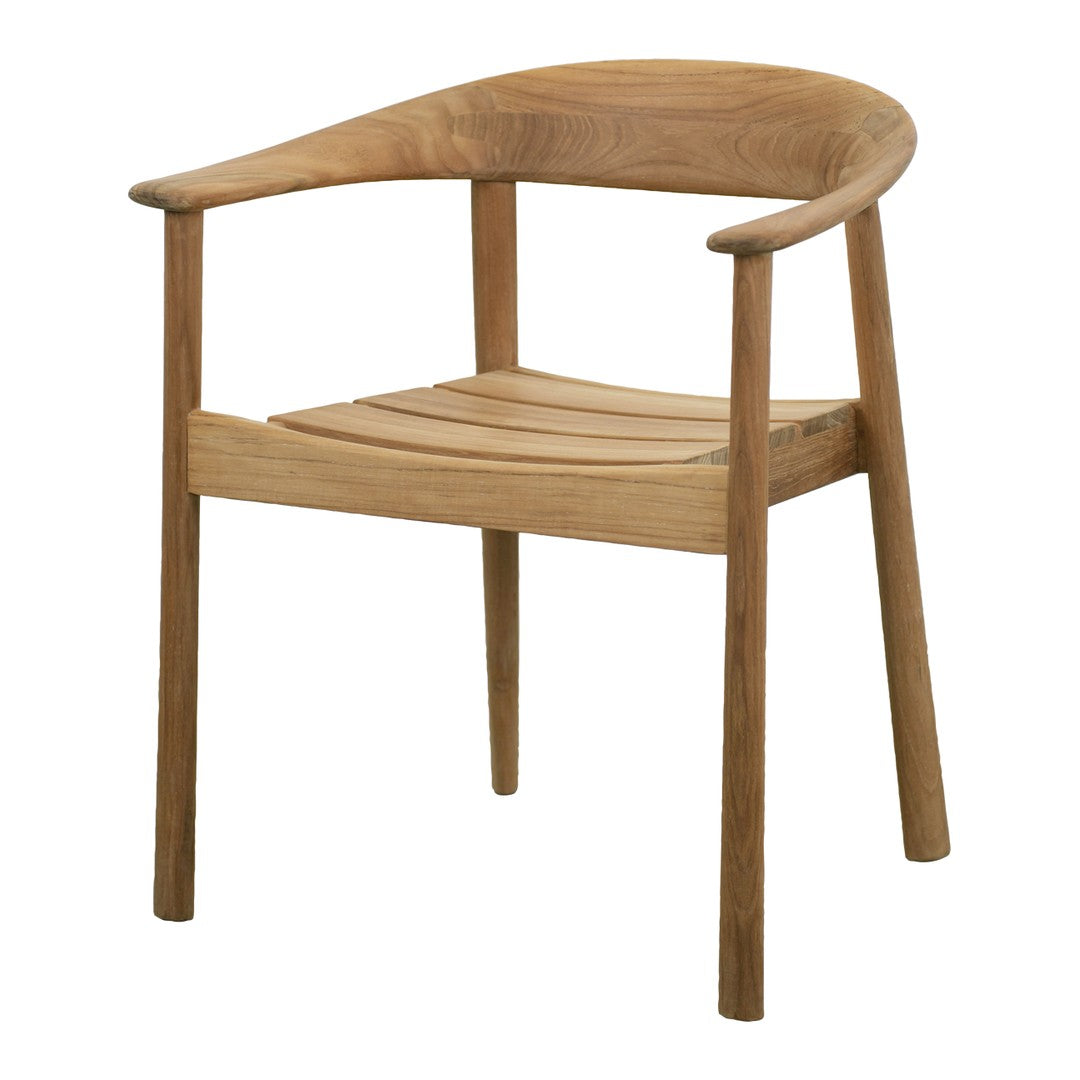 Natural wood chair with smooth, light brown finish and minimalist curved design, showcasing a modern aesthetic.