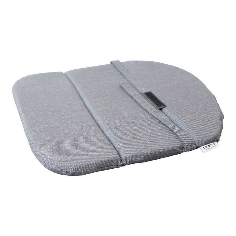 Gray padded seat cushion with a smooth texture and subtle, minimalist design. Perfect for comfort and style.