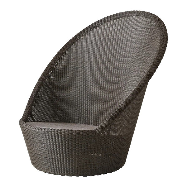 Curved black woven chair with ribbed texture, ideal for modern indoor or outdoor spaces.