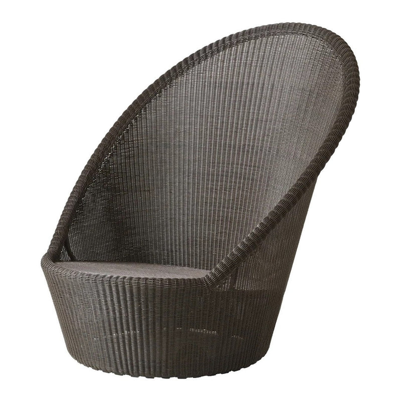 Curved black woven chair with ribbed texture, ideal for modern indoor or outdoor spaces.