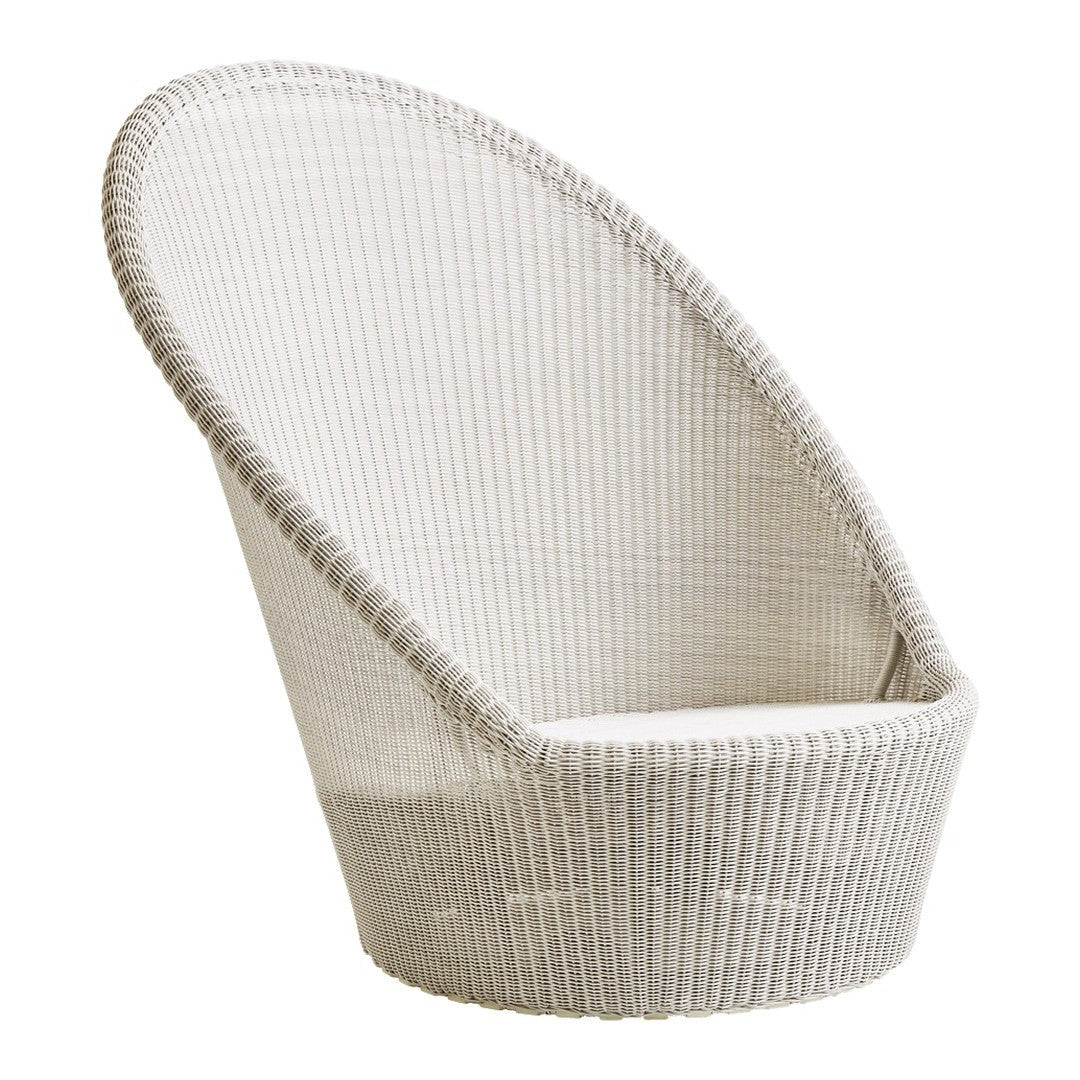 White woven chair with smooth, rounded lines and a textured pattern, perfect for modern decor.