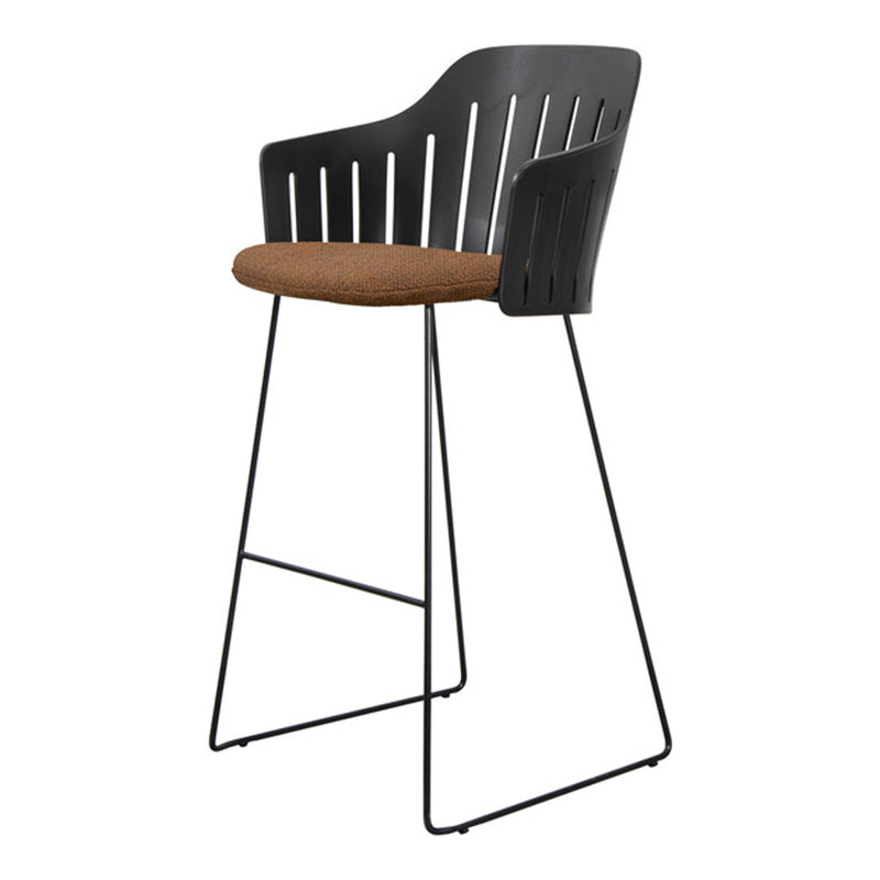 Black and taupe bar stool with sleek lines and a modern design. Ideal for contemporary interiors.