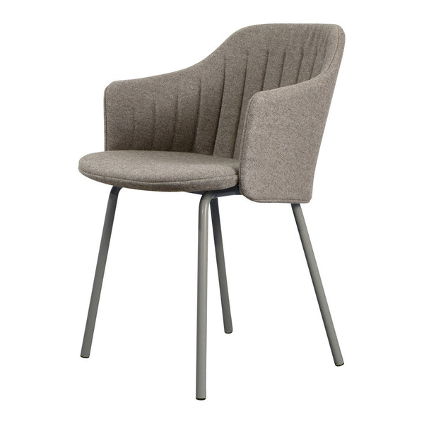 Gray upholstered chair with ribbed pattern and sleek metal legs, perfect for modern interiors.