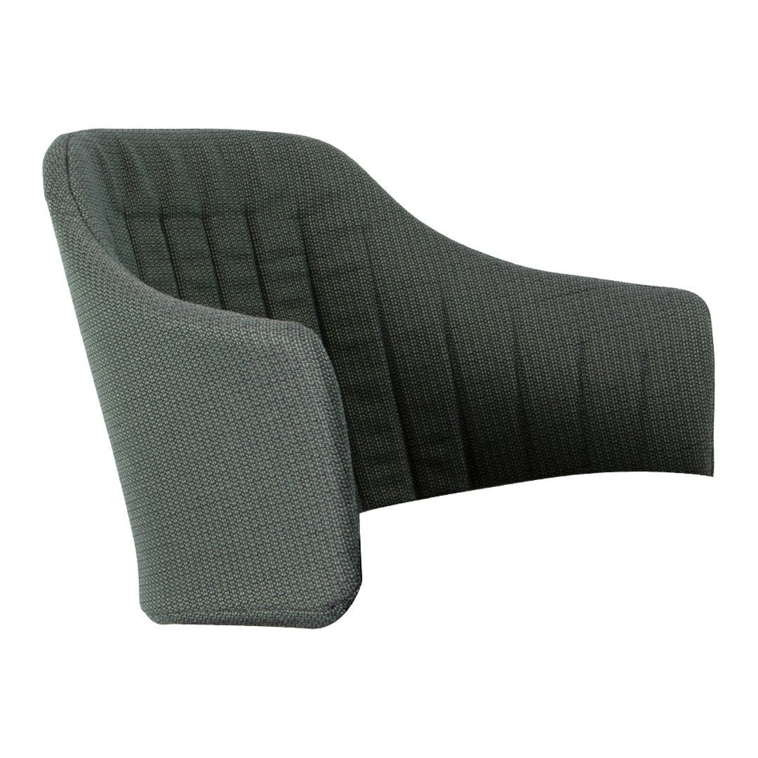 Gray upholstered chair with a ribbed texture and modern curved design. Perfect for stylish interiors.