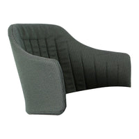Gray upholstered chair with a ribbed texture and modern curved design. Perfect for stylish interiors.