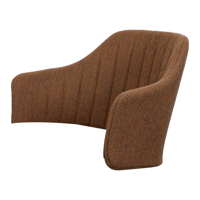 Brown textured armchair with a unique wave pattern and vertical ribbing design. Ideal for modern decor.