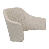 Light beige armchair with subtle textured pattern and curved design, ideal for modern decor.