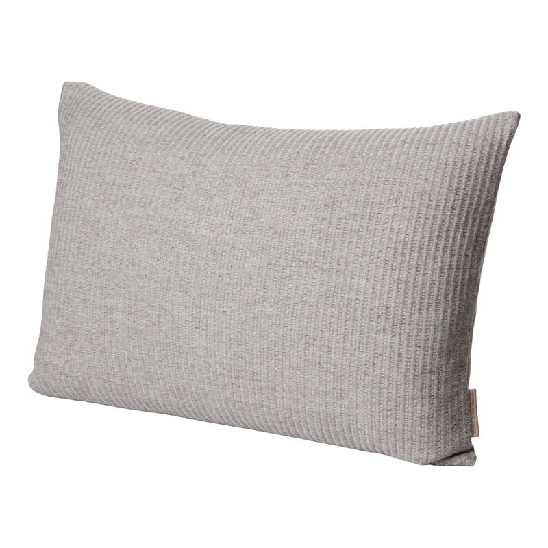 Light gray ribbed rectangular pillow with subtle texture and natural tones. Perfect for modern home decor.