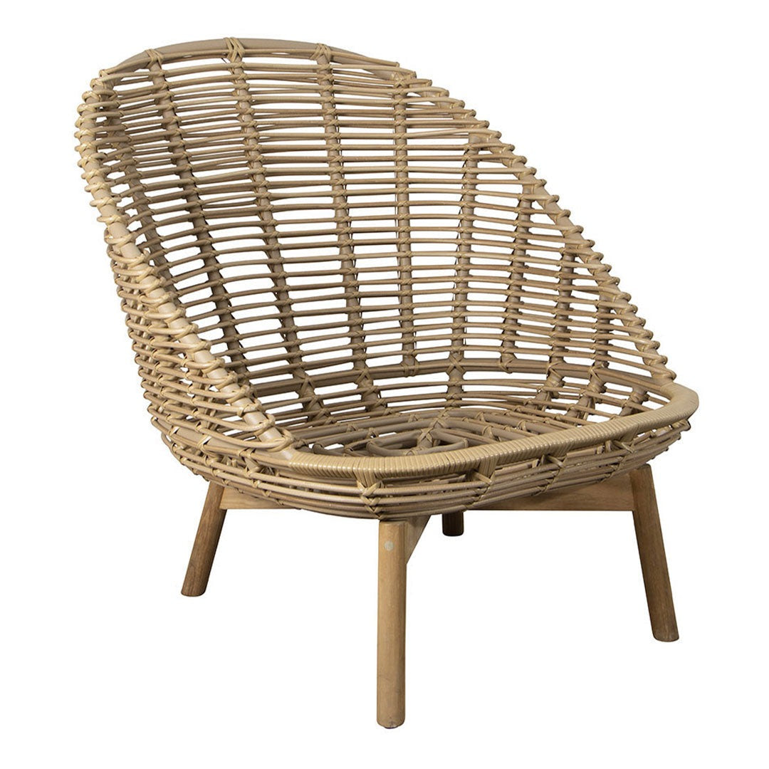 Natural rattan chair with a woven pattern and light tan color, perfect for adding a boho touch to any space.