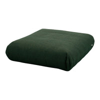 Green square cushion with a smooth, solid fabric texture, ideal for home decor and comfort.