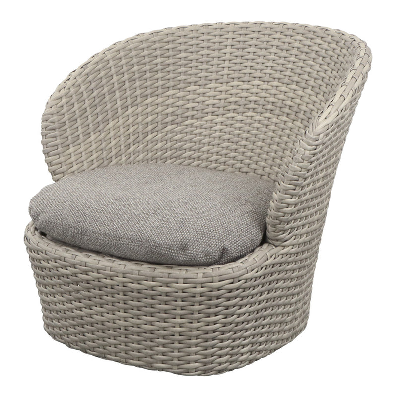 Light gray wicker chair with a textured gray cushion, perfect for modern and stylish decor.