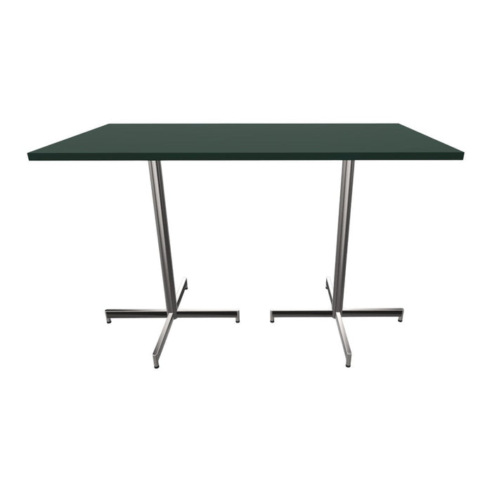 Green tabletop with a smooth finish and sleek silver metal legs, perfect for modern dining or workspace.