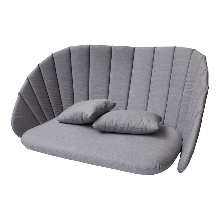 Stylish gray fabric sofa with ribbed pattern and two matching cushions for modern decor. Perfect for any living space.