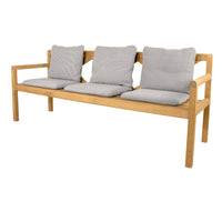 Light gray cushions with a textured pattern on a natural wood frame sofa. Modern design perfect for any setting.