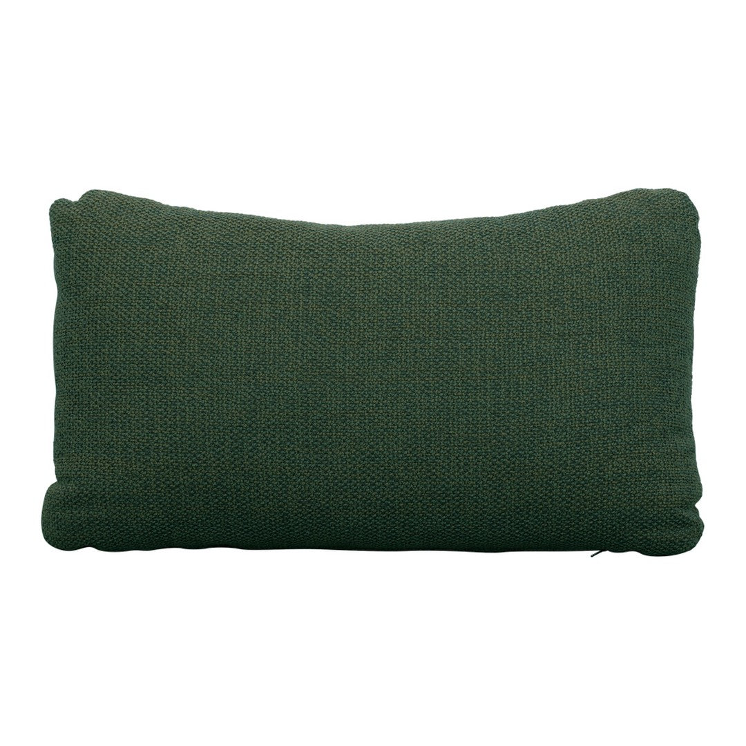 Dark green lumbar pillow with a textured weave pattern, perfect for adding a touch of nature to your decor.