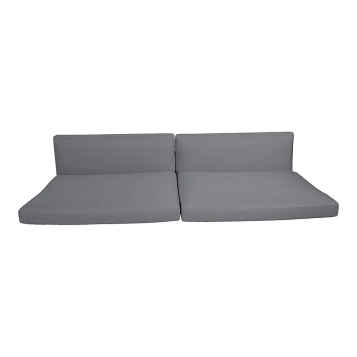 Gray two-piece sofa with a sleek, minimalist design, featuring smooth, solid fabric cushions.