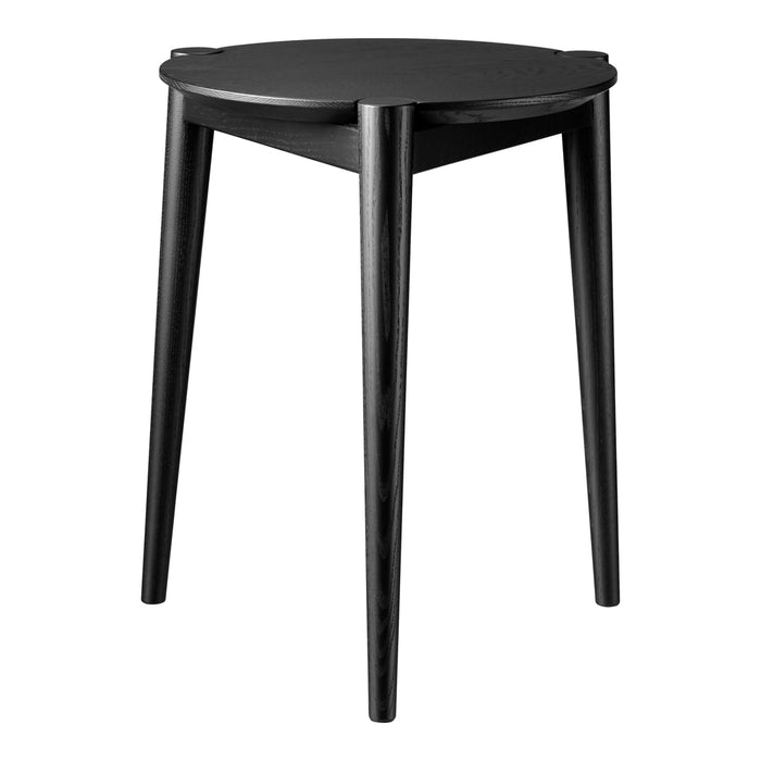 Black wooden stool with a sleek, minimalist design and smooth, rounded edges. Perfect for modern interiors.