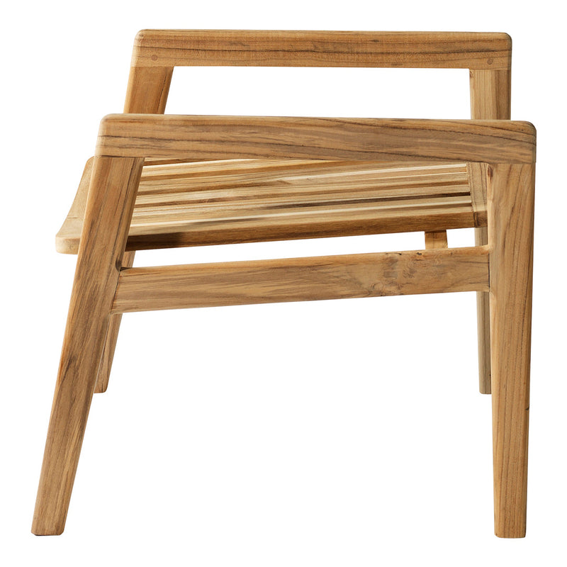 Natural wood finish, featuring clean lines and a slatted design for a modern, minimalist look.