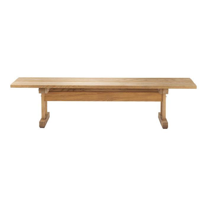 Natural wood bench with a smooth oak finish and minimalist design, featuring light beige tones and clean lines.